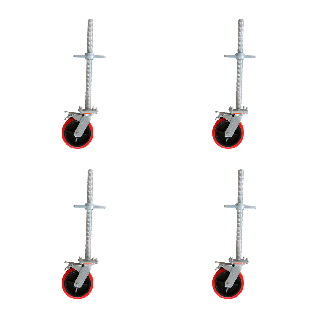 JUEGO DE RUEDAS DE NYLON ROJAS DE 8" CON NIVELADOR REGULABLE- 4UND